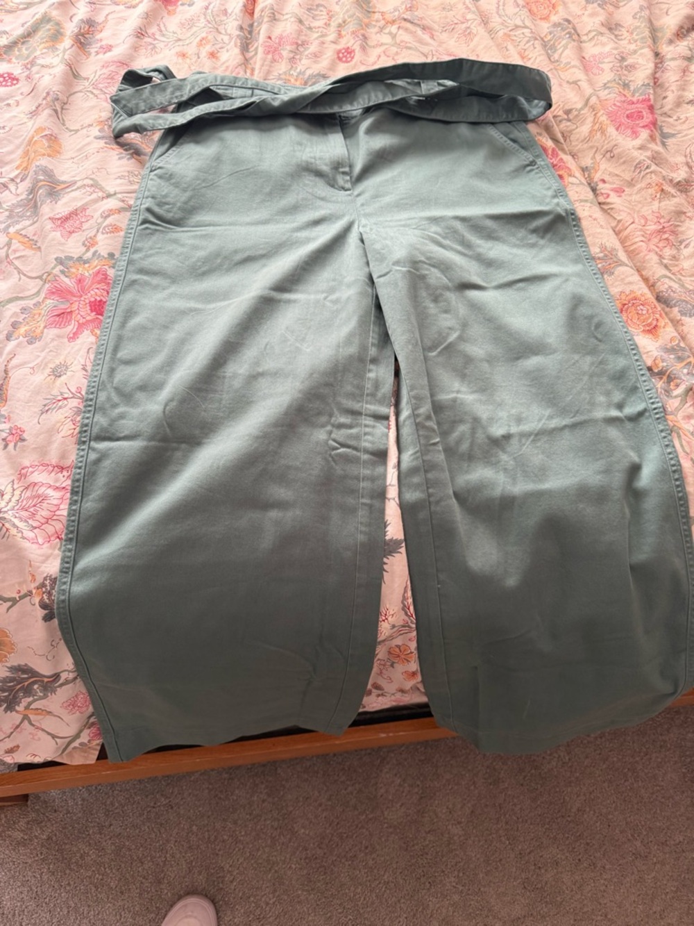 JCrew NWT High-Rise Tie-Waist Wide Leg Pants - Green - Picture 5 of 6